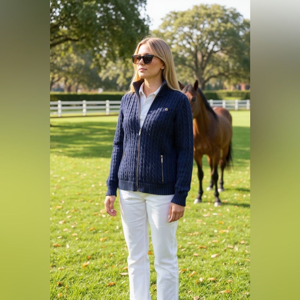 Ralph Lauren cable knit with gold zipper